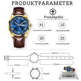Taxau Men's Watch Blue with 20 mm Brown Leather Strap – Elegant Business Casual Quartz Watch for Men, Classic Waterproof Everyday Watch