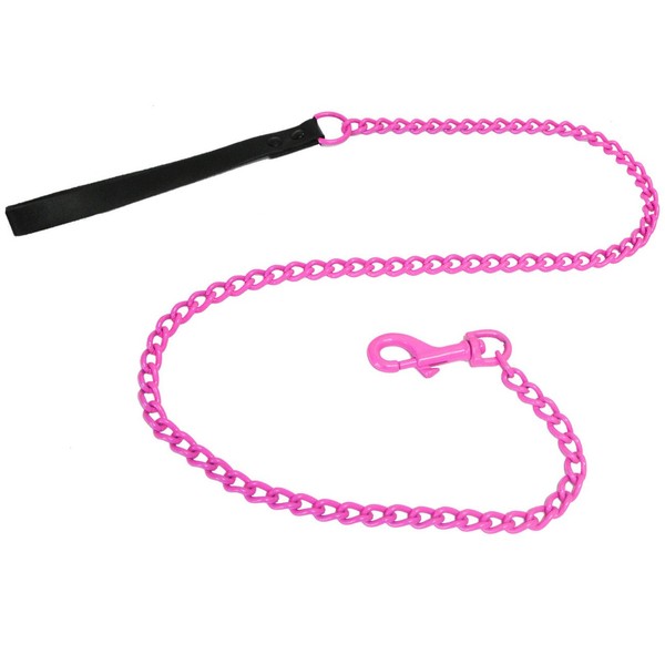 Platinum Pets 3mm Coated Chain Dog Leash with Leather Handle, Bubblegum Pink