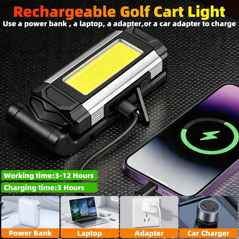 Magnetic Rechargeable Golf Cart LED Dome Lights with 360° Rotation