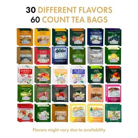 Ahmad Tea Bags Sampler Assortment Variety Pack (60 Count) 30 Flavors of Tea (2 Packs of Each Tea Type)
