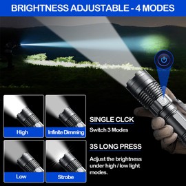 Rechargeable Flashlights High Lumens, 1 Pack Super Bright Tactical Flashlight With Adjustable Lighting Modes, Zoomable Handheld Led Flash Light For Camping Emergency Home Gift (Battery Included)