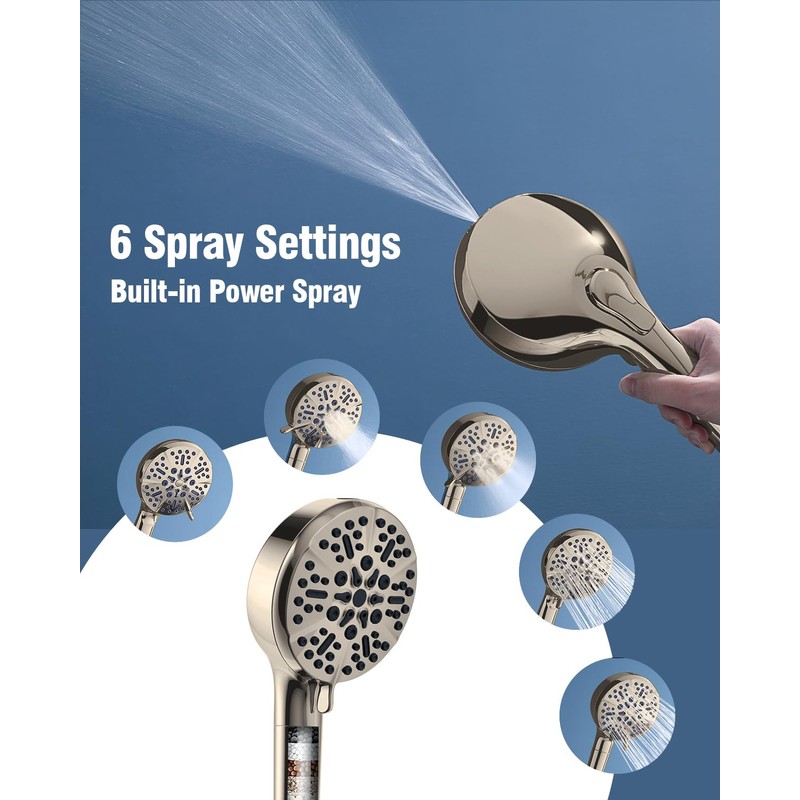 Filtered Shower Head with Handheld Brushed Nickel, BOWGER 6 Modes
