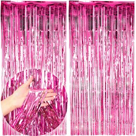 Pink Tinsel Curtain Party Backdrop — Party Decorations, Tinsel Foil Fringe Curtains, Tinsel Backdrop for Birthday, Graduation, Engagement Bridal, Shower Bachelorette, Baby Shower Party Decorations