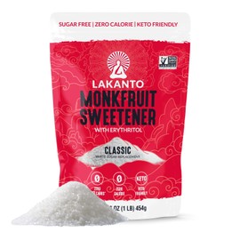 Lakanto Monk Fruit Sweetener With Erythritol, White Sugar Substitute From Monk Fruit Extract, Classic White Sugar Replacement for Baking, Coffee & Tea, Gluten Free, Low Carb, Non GMO, Keto, 1 LB Bag