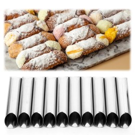10 Pcs 5 inch Cannoli Tubes Molds, Large Stainless Steel Cannolis Tubes, Non-stick Cannoli Forms Cream Horn Danish Pastry Molds for Croissant Shell Cream Roll