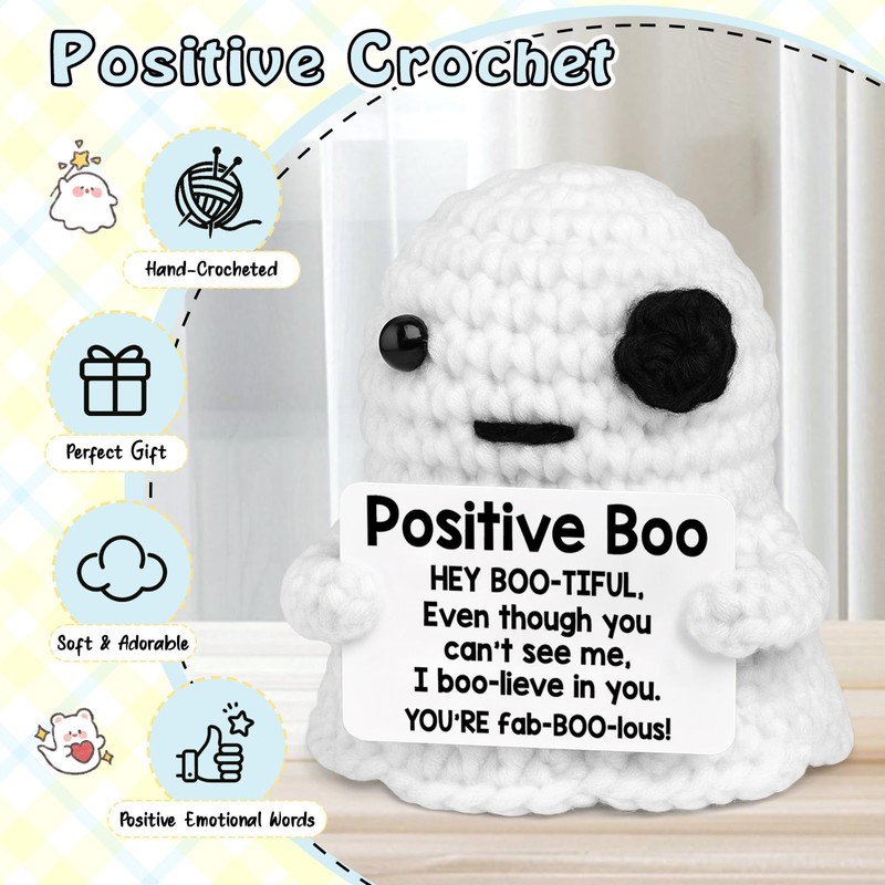 Halloween Positive Boo Ghost Gift Crochet Cute for Women Men
