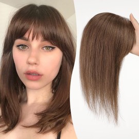 KKU 12Inch Hair Toppers for Women Real Human Hair, Handcrafted Breathable High Fit, Covers Sparse Hair, Adds Volume with Bangs