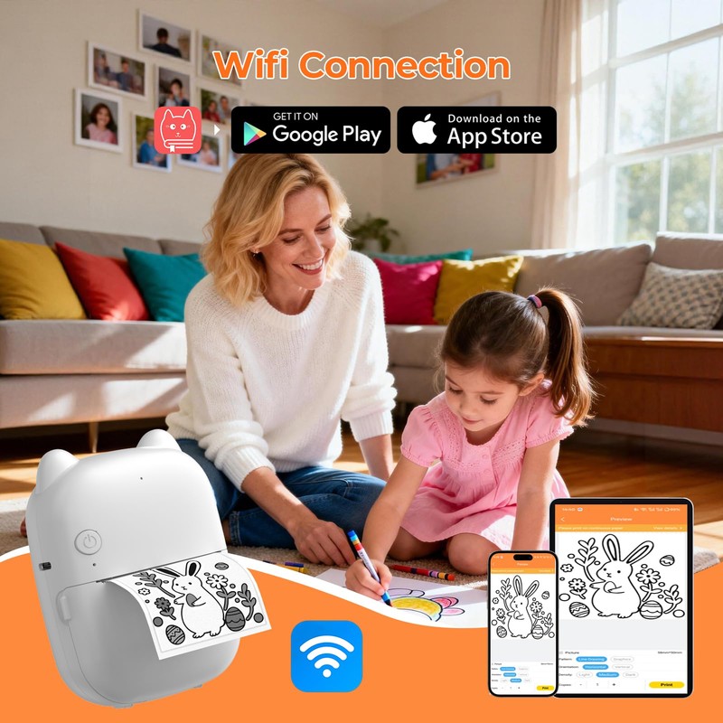RayCue Printy AI Mini Voice-Control Printer, Kid-Safe AI Sticker Printer