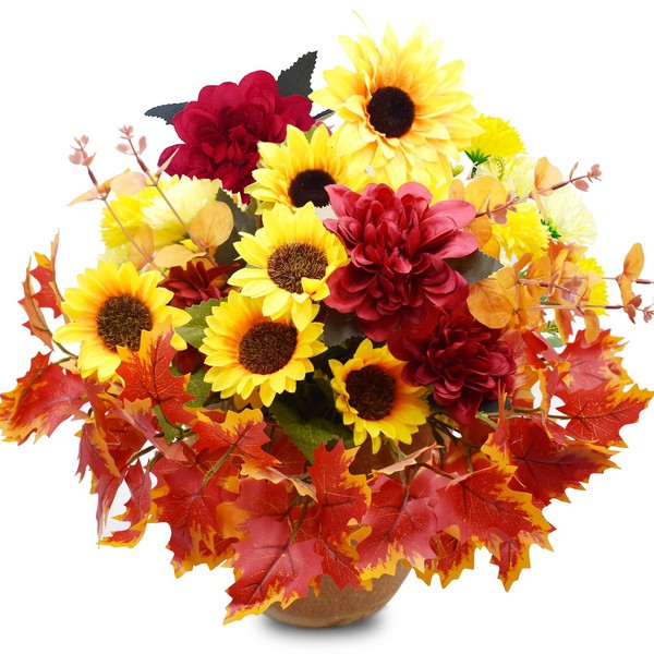 DOUBFIVSY 12 Bundles Artificial Flowers, Artificial Sunflower Bouquets Artificial Chrysanthemum