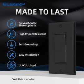 ELEGRP Single Pole Decors Light Switch with Plate 15Amp, 120-277V, Paddle Rocker Switch Replacement, On/Off Wall Switch, Self-Grounding, Residential Grade, w/Wall Plate, UL/CUL (20 Pack Glossy Black)