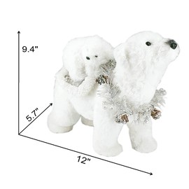 Nature Vibe 9.4 Inches White Faux Fur Polar Bear Christmas Decorations with Garland,Christmas Polar Animal Baby Bear and Mom as Winter Wonderland Decorations, Christmas Home Decor,Gifts for Festival