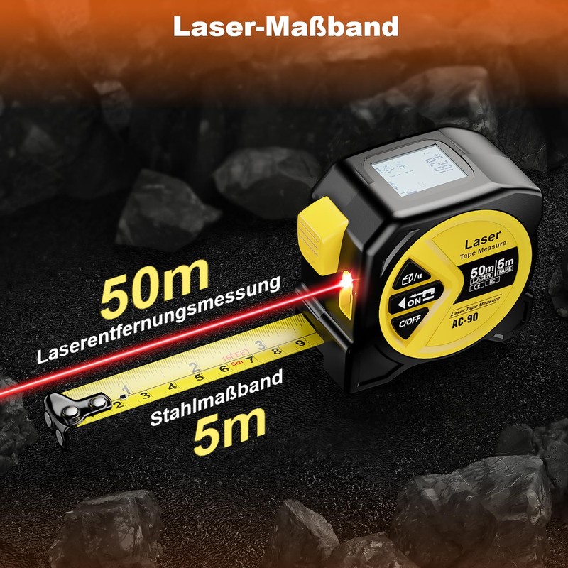 FNITAER Laser Rangefinder 50 m, 2-in-1 with 5 m Steel