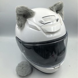 Motorcycle Helmet Decoration, Pack of 2 Motorcycle Helmet Ears + Tail Decoration Cute Plush Cat Ear Shape Decoration Sticker Personality Plush Cat Ear Helmet Ears for Roll Motorcycle Helmet