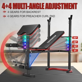 OPPSDECOR Adjustable Weight Bench Set with Leg Developer & Preacher Curl Pad, Full Body Workout Bench Press Set with Squat Rack for Home Gym Fitness, Standard Strength Training Bench