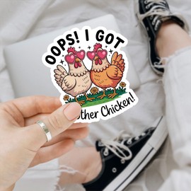 3Pcs Oops I Got Another Chicken Sticker Gifts, Cute Hen Pair with Heart Glasses Sticker, Funny Backyard Chicken Lover Quote Vinyl Decal Waterproof for Laptop, Water Bottle, Tumbler, Farm Gear 3"
