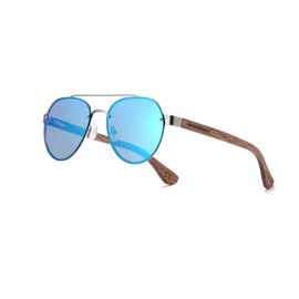 WOODONLY Wooden Aviator Sunglasses without Edge - Polarised Sunglasses with Metal Frame for Men and Women Perfect Gifts, blue