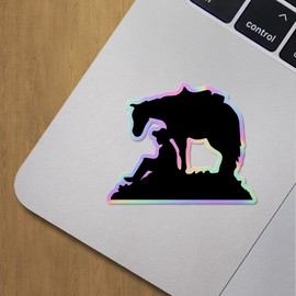 Holographic Decal Stickers of Cowboy Sitting with Horse Premium Waterproof Vinyl Decal Stickers for Laptop Phone Accessory Helmet Car Window Mug Tuber Cup Door Wall Decoration ANDVER3521030HO