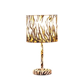 Benjara Fabric Wrapped Table Lamp with Striped Animal Print, Brown, Black