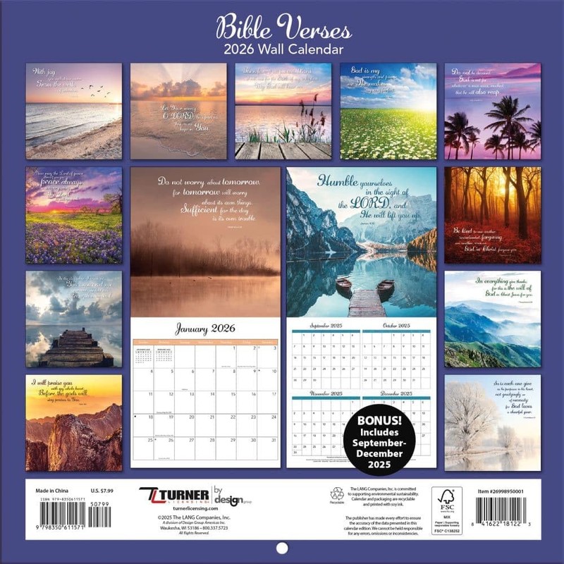 TURNER PHOTOGRAPHIC Bible Verses Photo Mini Wall Calendar (26998950001)