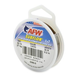 American Fishing Wire Surflon, Alambre líder de Acero Inoxidable Recubierto de Nailon 1x7, Prueba de 60 Libras, diámetro de 0.32 Pulgadas, Camuflaje, 30 pies