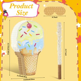 Ice Cream Pinata Ice Cream Cone Shaped Pinata with Stick Blindfold for Kids Birthday Summer Candy Theme Girls Baby Shower Beach Wedding Party Supplies Decorations, 15.8 x 9.5 Inch(Khaki)
