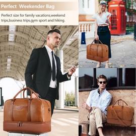 Wogarl Weekender Bags for Women: PU Large Overnight Bag Weekend Travel Duffel Bag Carry on Shoulder with Shoe Compartment for hospital delivery & Airplanes (Brown)