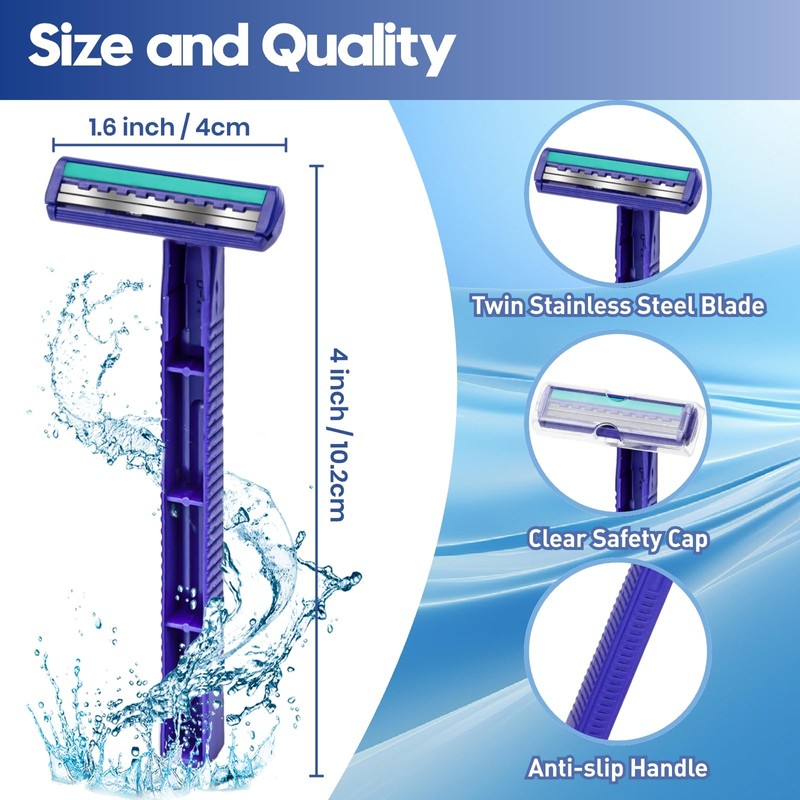 Twin Blade Disposable Razors, Bulk 135 Pack, Blue