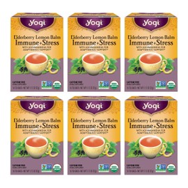 Yogi Tea Elderberry Lemon Balm Immune & Stress Tea - 16 Tea Bags per Pack (6 Packs) - Organic Immune Support Tea - Includes Ashwagandha Root, Lemon Balm Leaf, Lemongrass, Licorice Root & More.