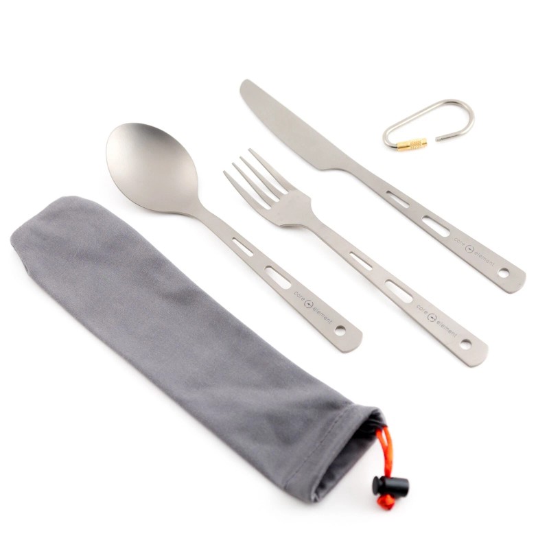 Core Element 100% Titanium Three-piece Utensil Set Fork Knife Spoon