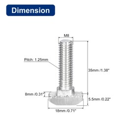 QUARKZMAN 10 Stück T-Nutenbolzen, M8 x 35 mm Hammerkopfbolzen T-Schraube Einsteckbolzen für 4040er Serie T-Nut Aluminium-Extrusionsprofil, 304 Edelstahl, Silber