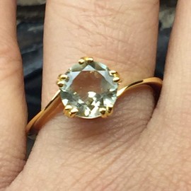 Natural 1.5ct Green Amethyst 14K Yellow Gold Vermeil Sterling Silver Engagement Ring Size 5, 6, 7, 8, 9