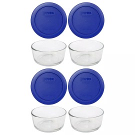 Pyrex 7200 2-Cup Glass Storage Bowl w/ 7200-PC Cadet Blue Plastic Lid (4-Pack)