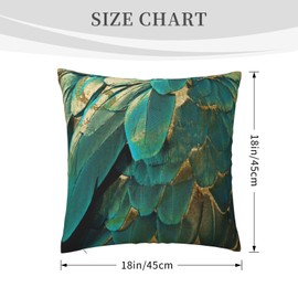 Feather Glitter Teal And Gold Throw Pillow Covers 18"X18" Cozy Velvet Square Throw Pillowcases Home Decor For Bed Couch Sofa Living Room Cushion Cover