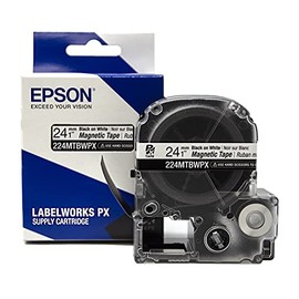 Epson LABELWORKS 224MTBWPX-4.9 Magnetic Tape Cartridge - Black on White Magnet Label Maker Tape - 1" (24MM) Wide, 4.9 ft, White