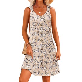 LUXVEER Womens Summer Boho Dresses 2025 Casual Loose V Neck Sleeveless Button Down Tank Short Mini Sundresses Swimsuit Coverup Hawaiian Beach Vacation Outfits