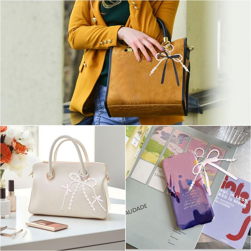 GLOBLELAND 1 Piece Bow Beads Key Ring Beads Key Ring