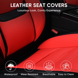 TIEHESYT Car Seat Covers Full Set, Breathable Leather Automotive Front and Rear Seat Covers & Headrest for Reduce The Driving Fatigue, Compatible with Most Vehicles, Cars (Black&Red, Front Pair)