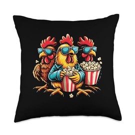 Chickens Eating Popcorn - Funny Farm Animal Popcorn Lover Throw Pillow