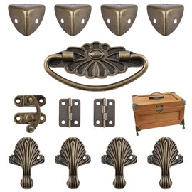 MOROBOR Bronze Jewelry Box Antique Lock Latch Hasp Hinges Handle Box Corner Protectors Kit for DIY Jewelry Box, Wood Case Jewelry Chest Storage Box Feet Leg Corner Protector, Box not Included