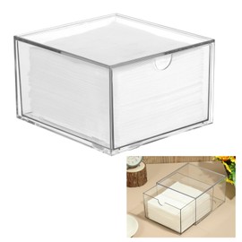 Rainmae Disposable Face Towel Holder, Face Towel Storage Box Bin, Stackable Clear Makeup Organizer with Drawer for Clean Skin Club Face XL Towels Holder for Vanity Bathroom and Makeup Organization