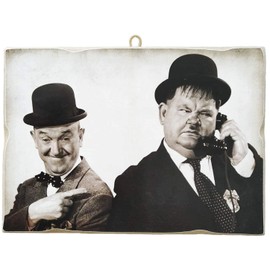 KUSTOM ART Vintage Style Stan Laurel Oliver Hardy Collectible Picture Print on Wood Made in Italy