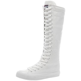ANUFER Girls Women Fashion Canvas Knee Boots Pure White Zip Dance Boots SN811 US8.5