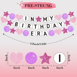In My Birthday Era Banner Decorations, 9.8 ft Glitter Friendship Bracelet Banner NO-DIY Birthday Banner for Women, Pre-strung Girl Popular Pink Birthday Decorations Party Favors Backdrop Photo Booth