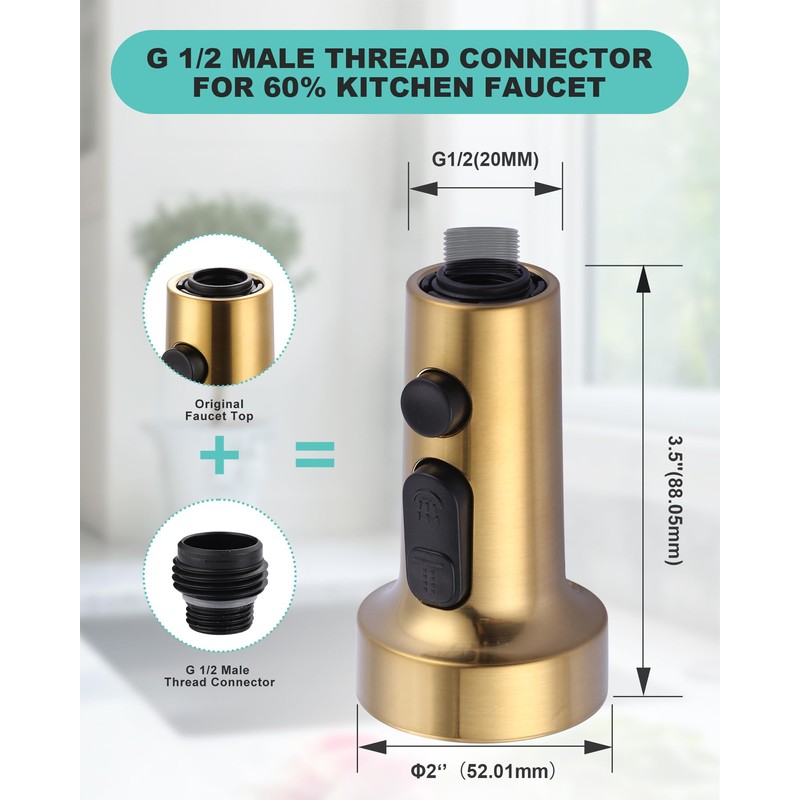 Pull Down Faucet Head Replacement: 3-Function Kitchen Faucet Sprayer Head