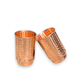 HEALTHANDWEALTH Pure Copper Drinking Cups - Ayurvedic Health Copper Tumblers – 2 pcs. set -LACQUER Free (11.8 US Fl Oz) Traveller's Copper Cups for Ayurveda Health Benefits (Hammered)