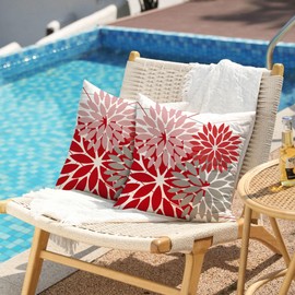 DFXSZ Outdoor Pillow Covers 20x20 Inch Set of 2 Pink Red Grey Flower Decorative Waterproof Summer Outdoor Pillow Covers Valentines Pillow Covers for Patio Funiture Garden Couch 168M20
