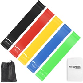 Premium Resistance Bands Set of 5 - Skin-Friendly Fitness Exercise Loop Bands with 5 Levels of Resistance for Men and Women, Ideal for Legs, Glutes, Arms, Pilates, and Yoga