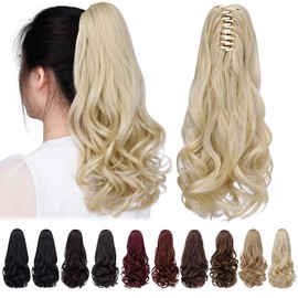 HSPCYGG Blonde Ponytail Extensions Clip Claw Pony tail 16" Wavy 4.5 OZ Synthetic Fake Hairpieces Women Yaki Fluffy¬ Tangled