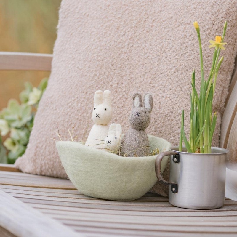 Gry & SIF Rabbit Family Made of Felt, Standing, Handmade,