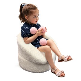 Hrebr Mini Toddler Chair Comfy 1-3 Years Old - 17.3'' Compact Kids Couch with Carry Handle, Soft Teddy Plush Baby Chair, Washable Cover & Sturdy Design for Nursery & Playroom - White